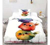 TIFFAN Trio d'oiseaux Mignons Parure De Lit Animaux Dessin animé 3D Imprimé Microfibre avec Fermetures Éclair Enfants Single(135x200cm)