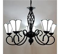 Tiffany Chandeliers 6 "Verre en vitrail Tile de teinse de plafond luminaires pendants méditerranéens pour la salle à manger de la salle à manger couloir du porche de cuisine, blanc, 5 têtes KeYJ