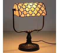 Tiffany Lampe de table en verre teinté pour chambre et salon Style rétro Crème Ambre Lampe de chevet E27 Design victorien élégant style banquiers Décoration d'éclairage