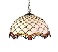 Tiffany Lustre Lampe rétro Art Rustique vitrail Suspension luminaire, Lampe Suspendue Vintage pour Chambre Cuisine Salle à Manger allée Balcon Couloir, 16 Pouces,Blanc
