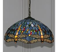 Tiffany Pendant Light for Kitchen Island Sea Sea Bleu Treated Ving-Fargfly Farmhouse Rustic Boho Pagnant de la lampe industrielle LED CHANDELIER LE CHAMBRE CHAMBRE CALLAGE SALLE À DIGNAGE SWAG, 16