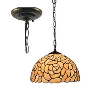 Tiffany Pendentif Luminaire Vintage Pastoral Vitrail Abat-Jour Suspendu Lampe Suspendue Crème Rose Feuille Pendentif Lumière Lustre Large 12" Hauteur 39" pour Cuisine Salle À Manger,Rose
