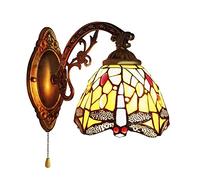 Tiffany Style Applique, 6 Pouces Vintage Européenne Dragonfly et Perle Lampe Murale en Verre Teinté avec Interrupteur à Tirette Lampe de Chevet Lampes de Bas-Côté, E27,A