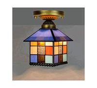 Tiffany Style Plafonnier 8 Pouces Abat jour en Vitrail Semi-Encastré Éclairage Luminaires E27 Edison Lampe Douille Pour Café Bar Restaurent Entrée Couloir Chambre Allée,L
