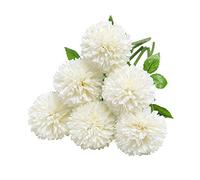 Tifuly Artificielles Hortensia Fleurs, 6 Pcs Soie Chrysanthème Petite Boule De Fleurs pour La Maison Garden Party Office Décoration, Bouquets De Mariage De Mariée, Arrangement, Centres(Blanc)