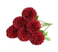 Tifuly Artificielles Hortensia Fleurs, 6 Pcs Soie Chrysanthème Petite Boule De Fleurs pour La Maison Garden Party Office Décoration, Bouquets De Mariage De Mariée, Arrangement, Centres(Rouge)