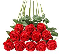 Tifuly Lot de 12 Roses Artificielles, Deco Fausses Fleurs en Soie avec Tige Simple de 19,68 Pouces, Fleur Réaliste pour Fête Jardin en Famille Hôtel Décoration de Mariage, Décor Floral