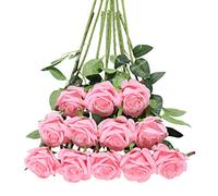 Tifuly Lot de 12 Roses Artificielles, Deco Fausses Fleurs en Soie avec Tige Simple de 19,68 Pouces, Fleur Réaliste pour Fête Jardin en Famille Hôtel Décoration de Mariage, Décor Floral (Rose Clair)
