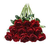 Tifuly Lot de 12 Roses Artificielles, Deco Fausses Fleurs en Soie avec Tige Simple de 19,68 Pouces, Fleur Réaliste pour Fête Jardin en Famille Hôtel Décoration de Mariage, Décor Floral (Bourgogne)