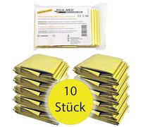 Lot de 10 couvertures de survie 210 x 160 cm en cas d'urgence et de premiers soins (Argenté/doré)