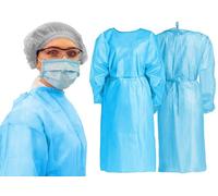 TIGA-MED Blouses jetables non tissées - lot de 100 - 120 x 155 cm - surblouses de protection avec poignets élastiques - blouse médicale jetable respirante, bleue