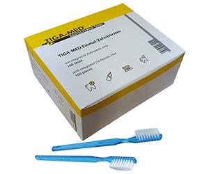 TIGA-MED Brosses à dents jetables | 100 pièces | avec dentifrice intégré | prêtes à l'emploi | Brosses à dents jetables pour les soins personnels, les voyages, le camping et les festivals