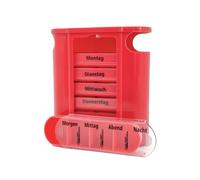 TIGA-MED Distributeur de médicaments Premium, distributeur hebdomadaire 7 jours, 7 compartiments coulissants avec 4 compartiments par jour (matin/mi/soir/nuit), couvercle coulissant, 5 couleurs (rouge