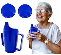 Tiga-Med Gobelet avec 2 poignées, 280 ml, système à double couvercle pour liquides et purées, passe au lave-vaisselle et au micro-ondes (3, Bleu)