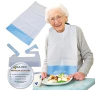 Tiga-Med Lot de 100 bavoirs jetables pour adultes - 66 x 37 cm - Avec poche de récupération - Cellulose renforcée avec film PE imperméable - Protection contre les taches et l'humidité lors des soins