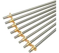 Tige filetée en acier inoxydable, 1 pièce T8 for imprimante 3D, pas de 2 mm, pas de 4 mm, longueur 80 mm à 500 mm, tige trapézoïdale avec écrou en cuivre