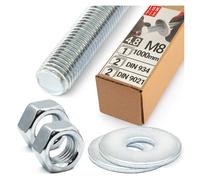 Tige filetée Set M8 x 1000 mm 1 pièces acier galvanisé 4.8 DIN 976 avec écrous DIN 934 et rondelles DIN 9021 - goujon fileté M8 boulon vis longue métrique complet tige fixation métal