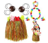 Tigeen Ensemble de 6 pièces avec soutien-gorge en noix de coco hawaïen, jupe de hula pour femmes et filles (coloré, 40 cm)