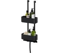 Tiger 2-Store Etagère de Douche, avec 2 Niveaux, Etagère Douche à Suspendre sans perçage, pour Cabine de Douche, avec Crochet pour raclette de vitre, Noir, 25 x 65 x 13 cm