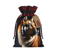 Tiger and Dog Pochette avec cordon de serrage imprimé pour fête, mariage et festival, polyester léger