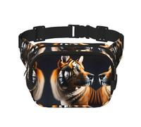 Tiger and Dog Sac banane carré double couche avec sangle réglable pour activités de plein air, noir, taille unique, Noir , Taille unique