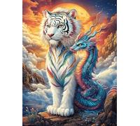 Tiger And Dragon dans la forêt magique 1000 Pieces Casse-tête Créatif En Carton Épais Rigide Animal de conte de fées d'accompagnement Difficulté Moyenne Activité Manuelle Loisir Créatif Cadeau Noël Qu