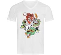 Tiger and Dragon Yin and Yang Balance Graphic T-Shirt Graphique en Coton à col en V pour Homme Medium