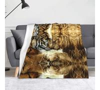 Tiger and Lion Couverture polaire en flanelle ultra douce, légère, chaude, anti-boulochage, parfaite pour canapé, camping, voyage 152,4 x 127 cm
