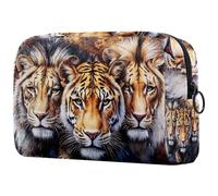Tiger and Lions Trousse à cosmétiques pour femme, trousse de toilette de voyage, grande pochette de maquillage pratique avec fermeture éclair, multicolore, 18.5x7.5x13cm/7.3x3x5.1in, Trousse de