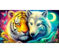 Tiger-and-Loup-Together-Under-Moonlight Puzzle 1000 Pièces pour Adultes - en Carton Recyclé - Décoration 38x52cm/1000pcs