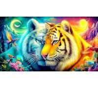 Tiger-and-White-Loup-Together Puzzle pour Adultes: 1000 Pièces en Carton Recyclé pour la Décoration 75x50cm/1000pcs