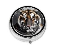 Tiger at Rest Pilulier de voyage rond en métal pour homme et femme 3 compartiments pour sac à main ou poche