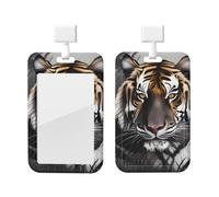 Tiger at Rest - Porte-badge d'identification avec cordon - Protecteur vertical pour cartes - Coque rigide en ABS transparent - Bobine rétractable pour le travail et le bureau