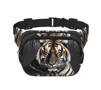 Tiger at rest Sac banane carré double couche avec sangle réglable pour activités de plein air, noir, taille unique, Noir , Taille unique