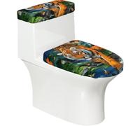 Tiger Butterfly Bird Lot de 2 housses de siège de toilette avec couvercle de réservoir, élastique pour toilettes allongées et en forme de U, décoration de salle de bain, cadeau de pendaison de