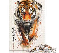 Tiger Chinese Puzzles 1000 Pieces Cadeau Unique Jeu Éducatif Challenge Toy À De Qualité Supérieure Peinture Art pour Adultes Et Enfants À Partir De 12 Ans 1000pcs (75x50cm)
