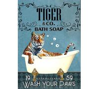 Tiger Co Plaque en métal pour salle de bain, toilettes, toilettes, amoureux des animaux, cadeau pour décoration murale de garage, 20,3 x 30,5 cm