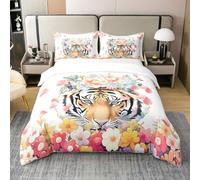 Tiger Coton Ensemble de Literie Fleurs Romantiques Housse de Couette 240x260 pour Hommes,Rose Rose Daisy Fleurs Housse de Confort Valentine Style,African Wildlife Literie avec 2 Taies d'oreiller