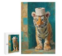 Tiger Cub with Toilet Paper Hat-1 Puzzle 1000 Pièces Educa Jouet en Bois Cadeau Unique Décoration Intérieure Jeu Éducatif Challenge Toy Adultes Et Enfants À Partir De 14 Ans 1000 PCS