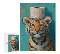 Tiger Cub with Toilet Paper Hat Puzzle 1000 Pièces Educa Jouet en Bois Cadeau Unique Décoration Intérieure Jeu Éducatif Challenge Toy Adultes Et Enfants À Partir De 14 Ans 500 PCS