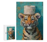 Tiger Cub with Toilet Paper Hat Puzzle 300 Pièces Educa Jouet en Bois Cadeau Unique Décoration Intérieure Jeu Éducatif Challenge Toy Adultes Et Enfants À Partir De 14 Ans 300 PCS