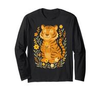 Tiger De Dessin Animé Mignon Tenant Une Fleur Manche Longue
