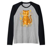 Tiger De Dessin Animé Mignon Tenant Une Fleur Manche Raglan