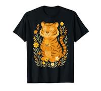 Tiger De Dessin Animé Mignon Tenant Une Fleur T-Shirt