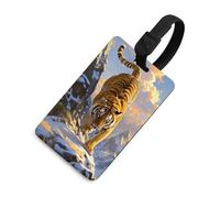 Tiger Descending The Mountain - Étiquettes de bagages avec carte d'identité, étiquettes de sac de voyage durables, étiquettes imperméables pour valises, sacs à dos et étuis de voyage - Style noir