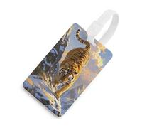 Tiger Descending The Mountain - Étiquettes de bagages avec carte d'identité, étiquettes de sac de voyage durables, étiquettes imperméables pour valises, sacs à dos et étuis de voyage, blanc