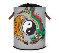 Tiger Dragon Yin Yang Grand panier à linge pliable avec couvercle à cordon de serrage