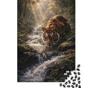 Tiger Drinking from A Stream Puzzle Adulte De 1000 Pièces, 52x38cm/1000pcs, Carton Blanc avec Une Surface Lisse; Idée Cadeau pour Un Anniversaire