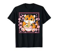 Tiger Eating Ramen Sakura Cherry Blossom Nouilles japonaises T-Shirt