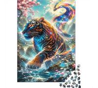 Tiger Eau Cerise 1000pcs Mini Puzzle Pour Famille Difficile | 52x38cm Carton Décor Salon Structure Durable Cadeau D'anniversaire Soulagement De L'anxiété